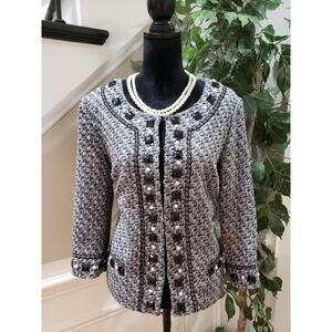 ECI Women Multi Rhinestone Lined Polyester Long Sleeve Casual Jacket Size Medium